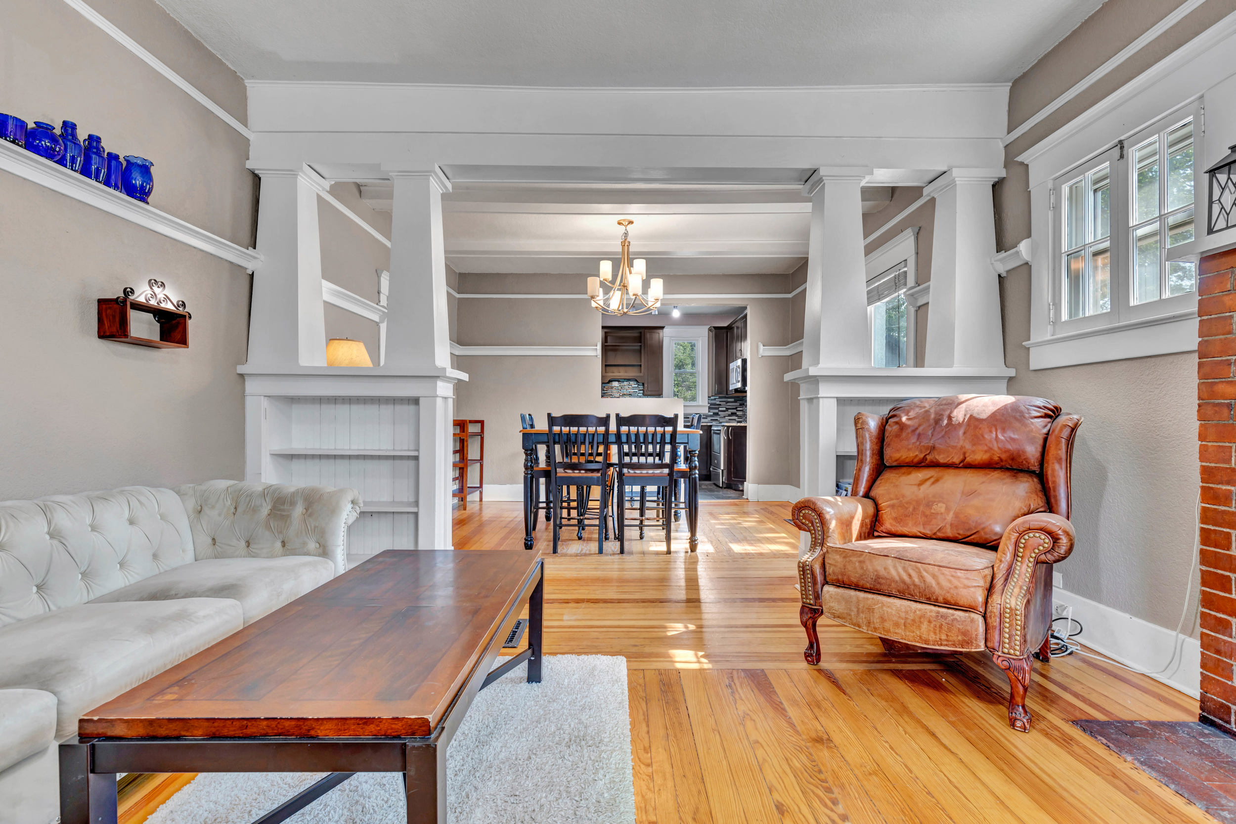 Living room with built-in shelving